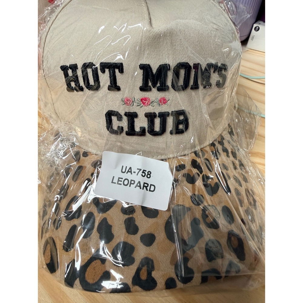 Hot Mom's Club Leopard Print Baseball Cap Beige Floral Embroidered Hat UA-758